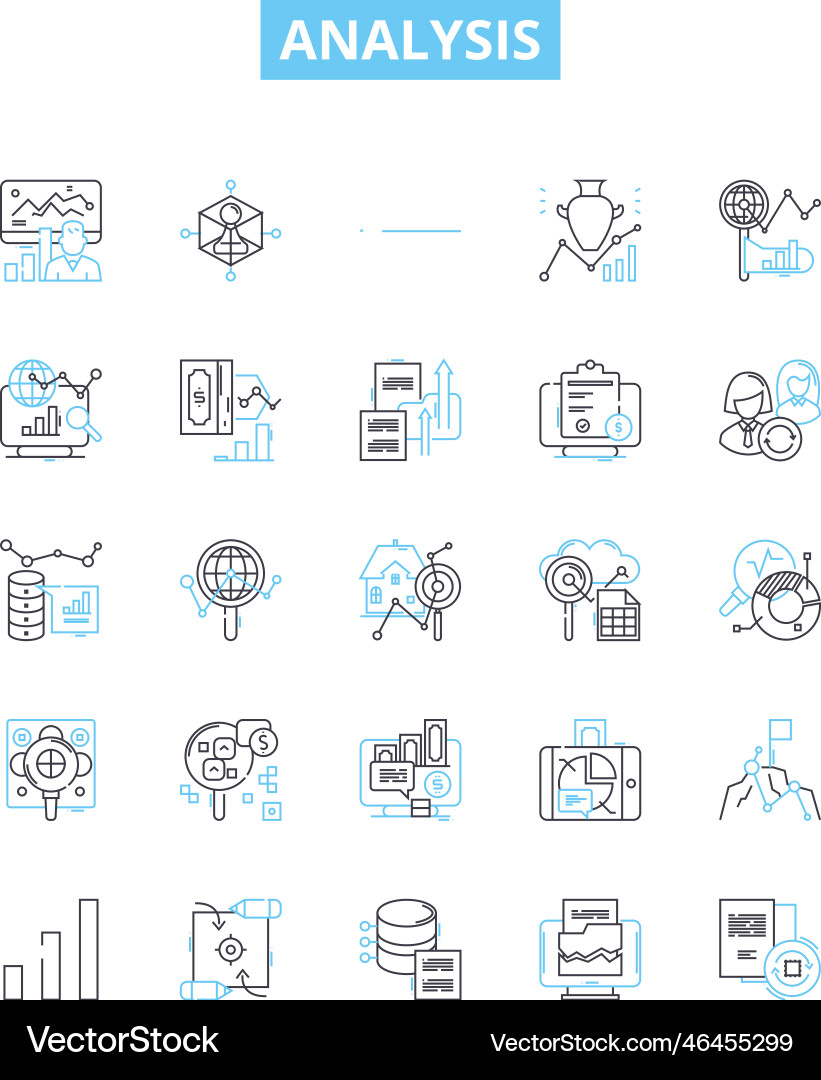 Analysis line icons set analyze analyzing Vector Image