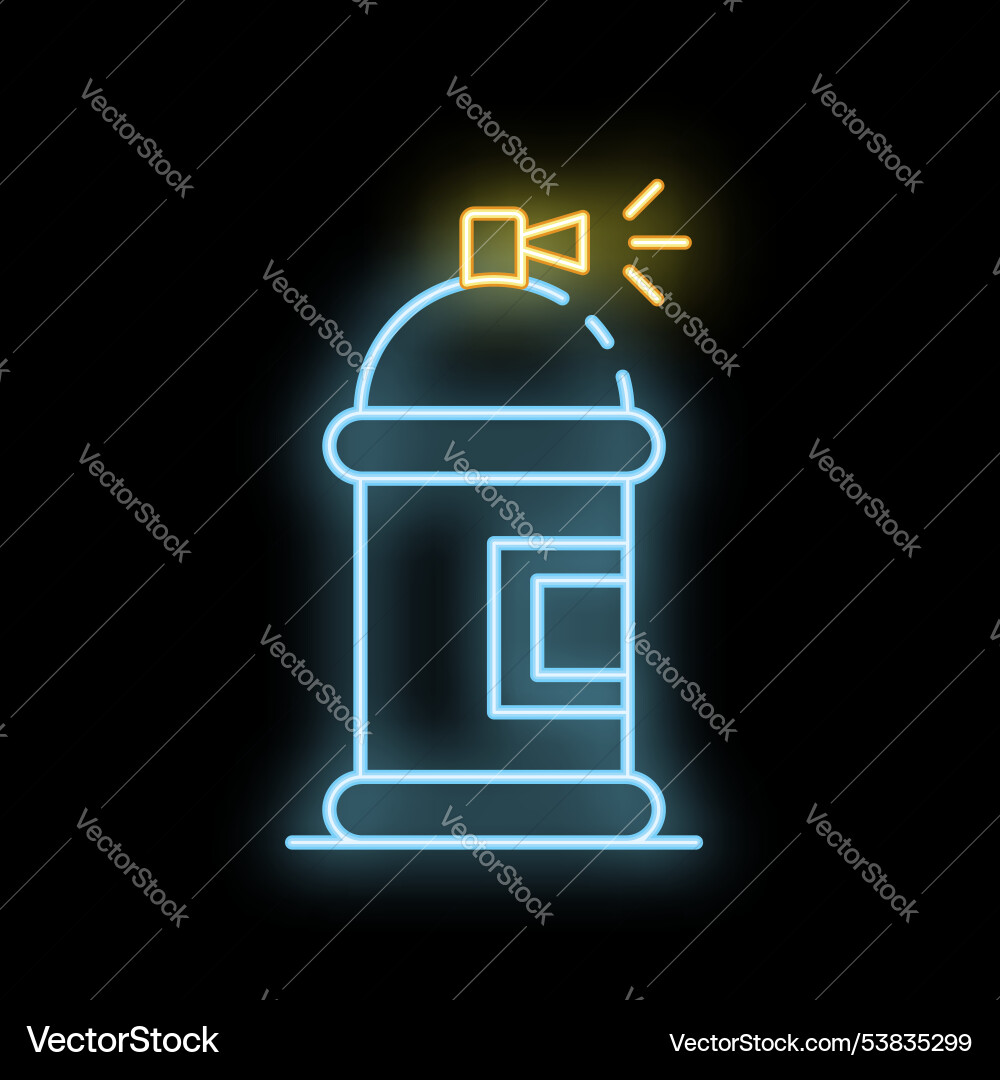 Blue neon spray paint can icon glowing against Blue neon spray paint can icon glowing against vector image