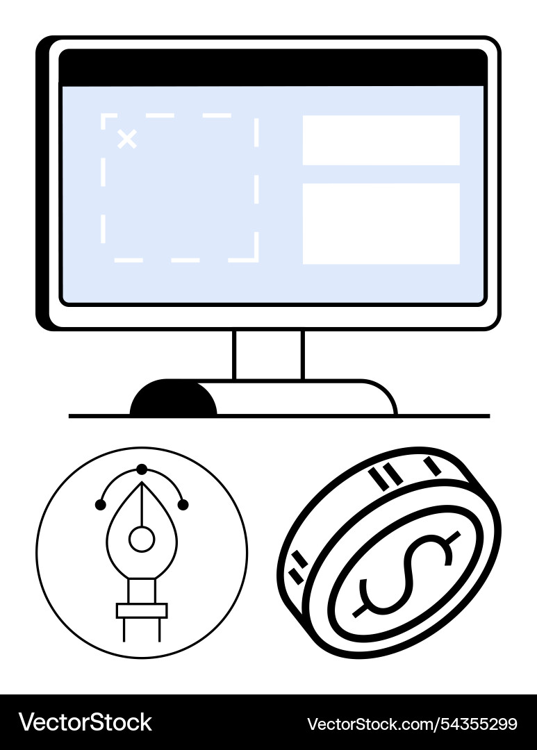 Computer monitor with interface pen tool icon Computer monitor with interface pen tool icon vector image