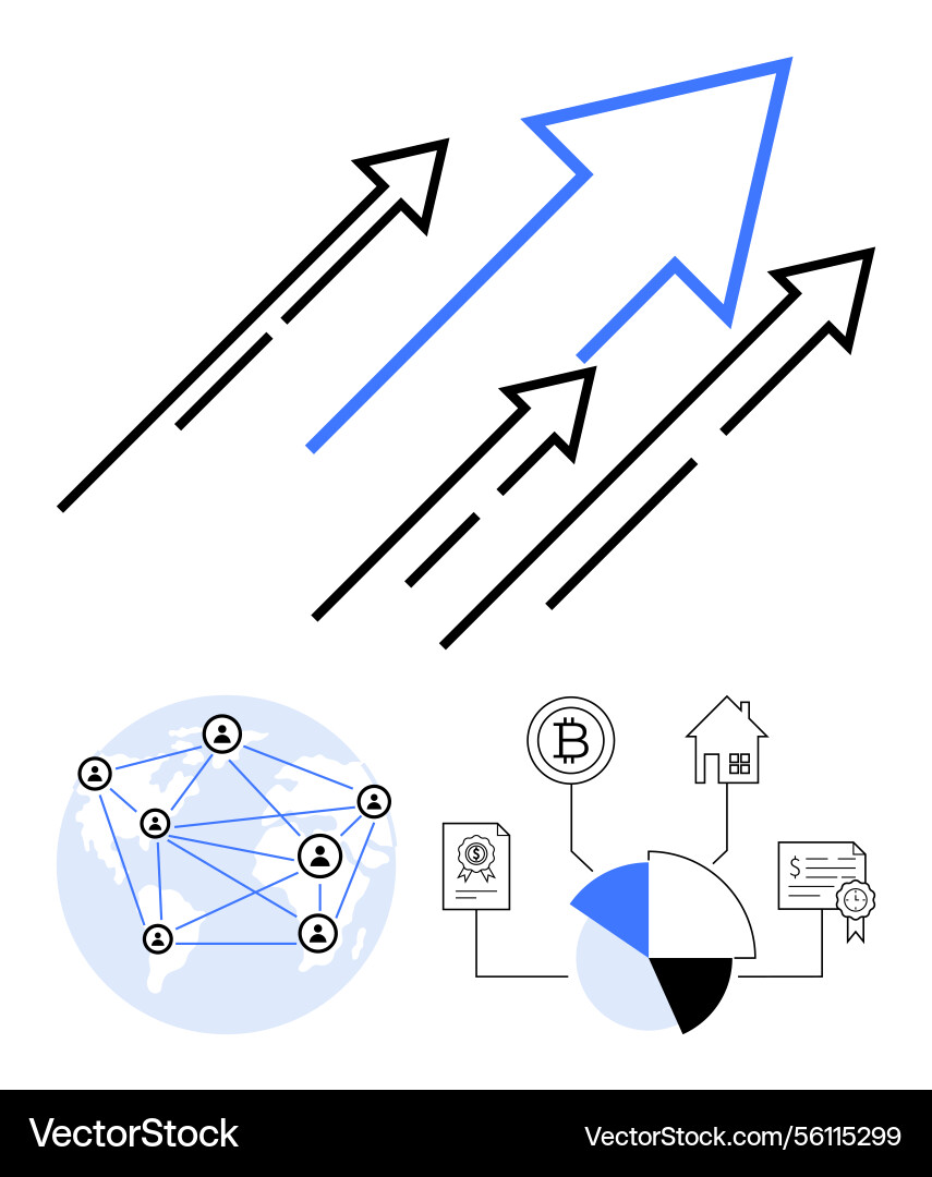 Global blockchain network and rising business vector image