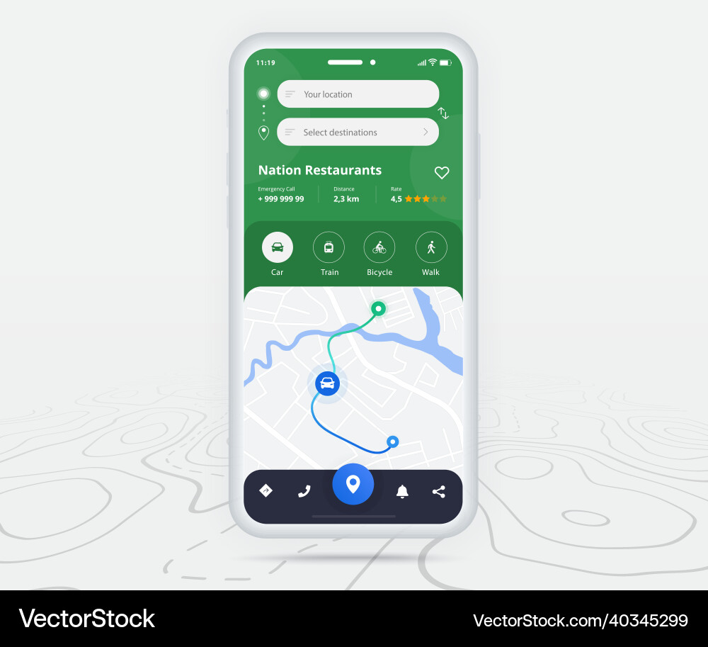 Map gps navigation ux ui concept smartphone Map gps navigation ux ui concept smartphone Vector Image