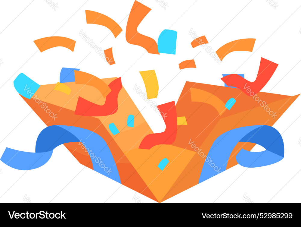 Open gift box exploding with colorful confetti vector image