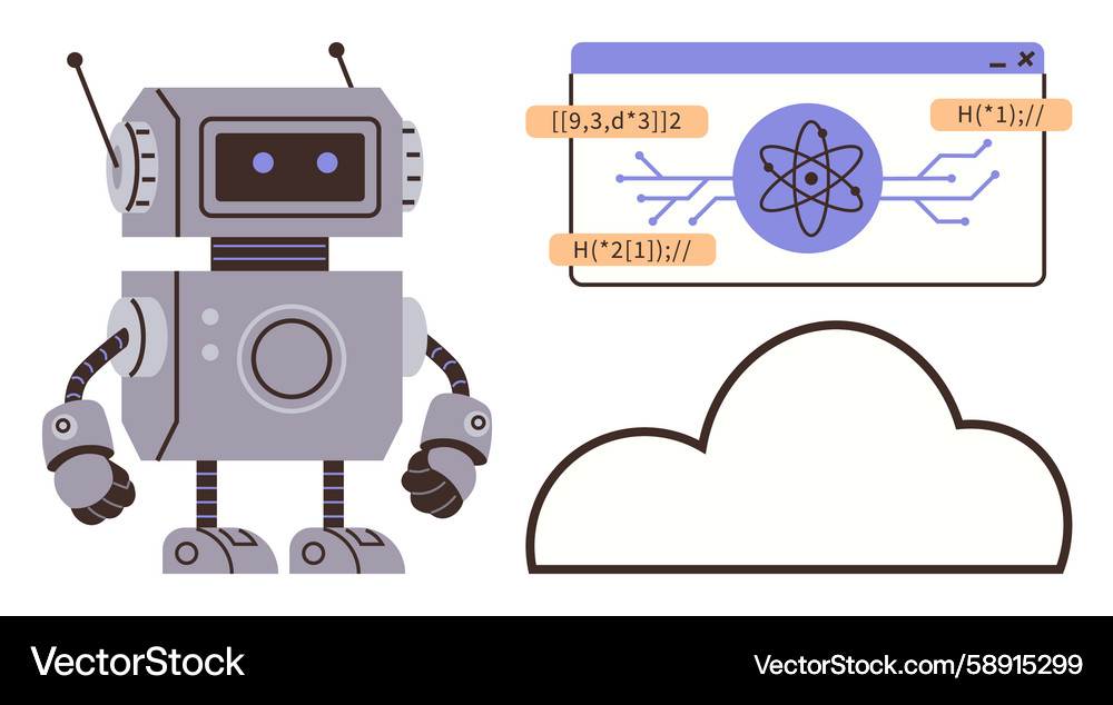 Robot with cloud integration atomic symbol Vector Image
