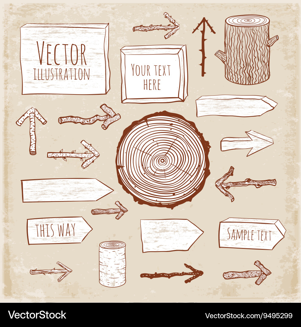 Set of rustic wooden backgrounds and objects vector image
