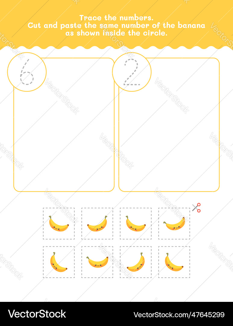 Six and two counting tracing number worksheet Vector Image