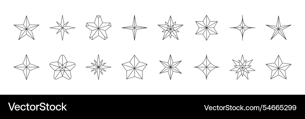 Stars linear set five pointed sharp edged sparkle Stars linear set five pointed sharp edged sparkle vector image