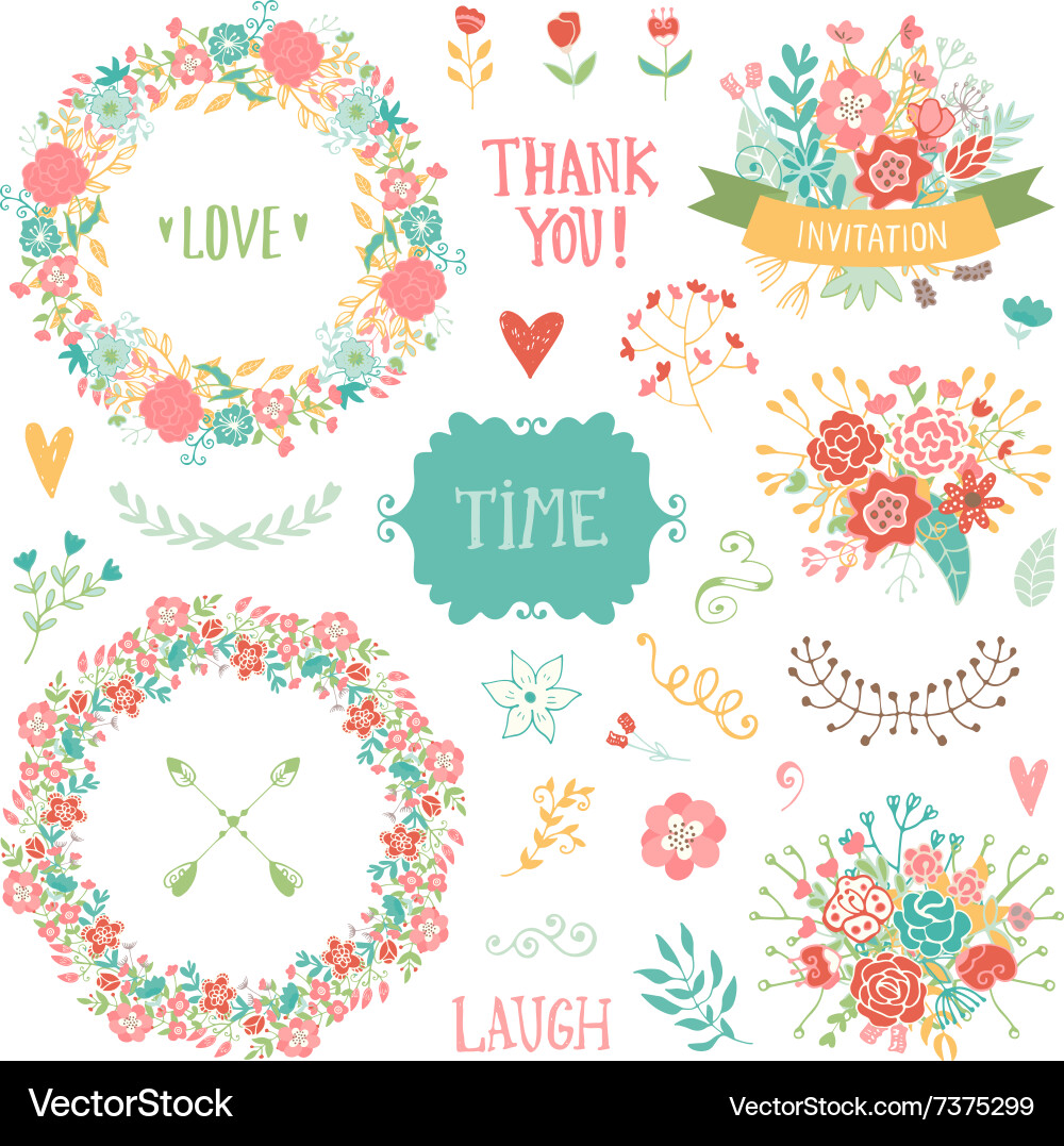 Vintage Floral Wedding Elements vector image