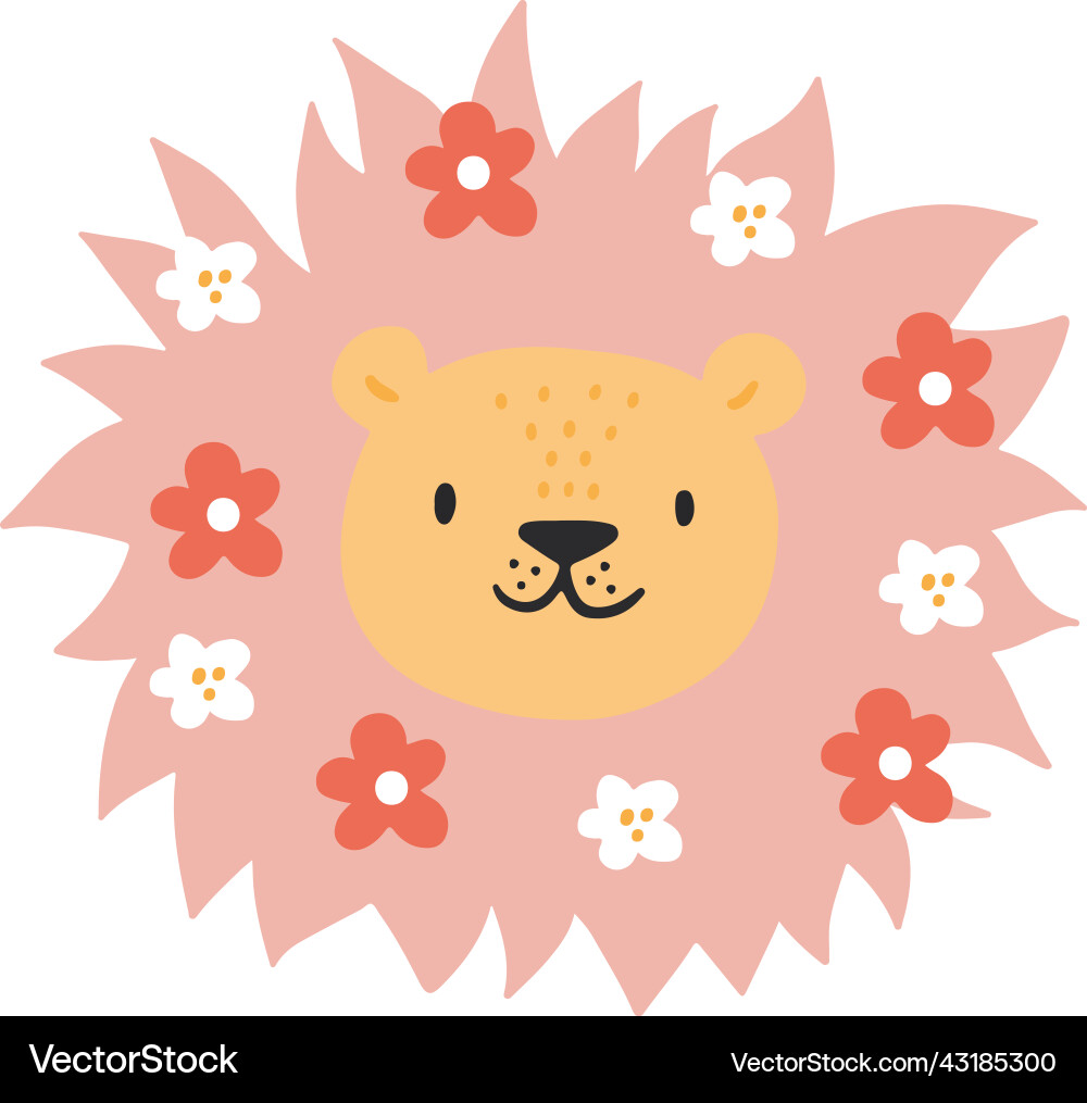 Cute lion with floral modern Vector Image