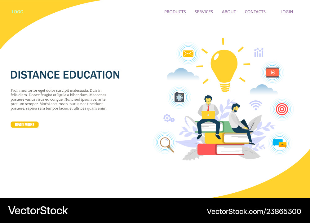 Distance education website landing page Distance education website landing page vector image