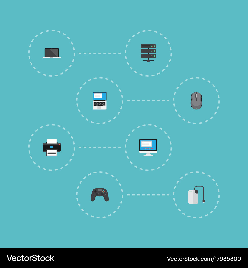 Flat icons datacenter printer display and other Vector Image