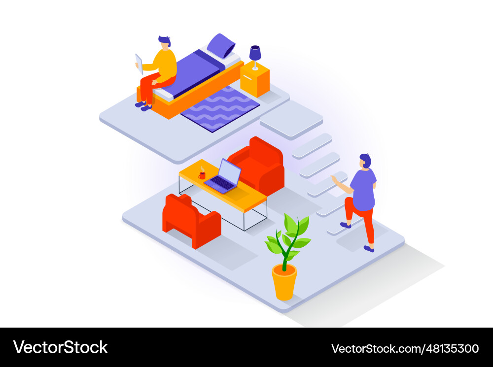 Home interior concept in 3d isometric design vector image