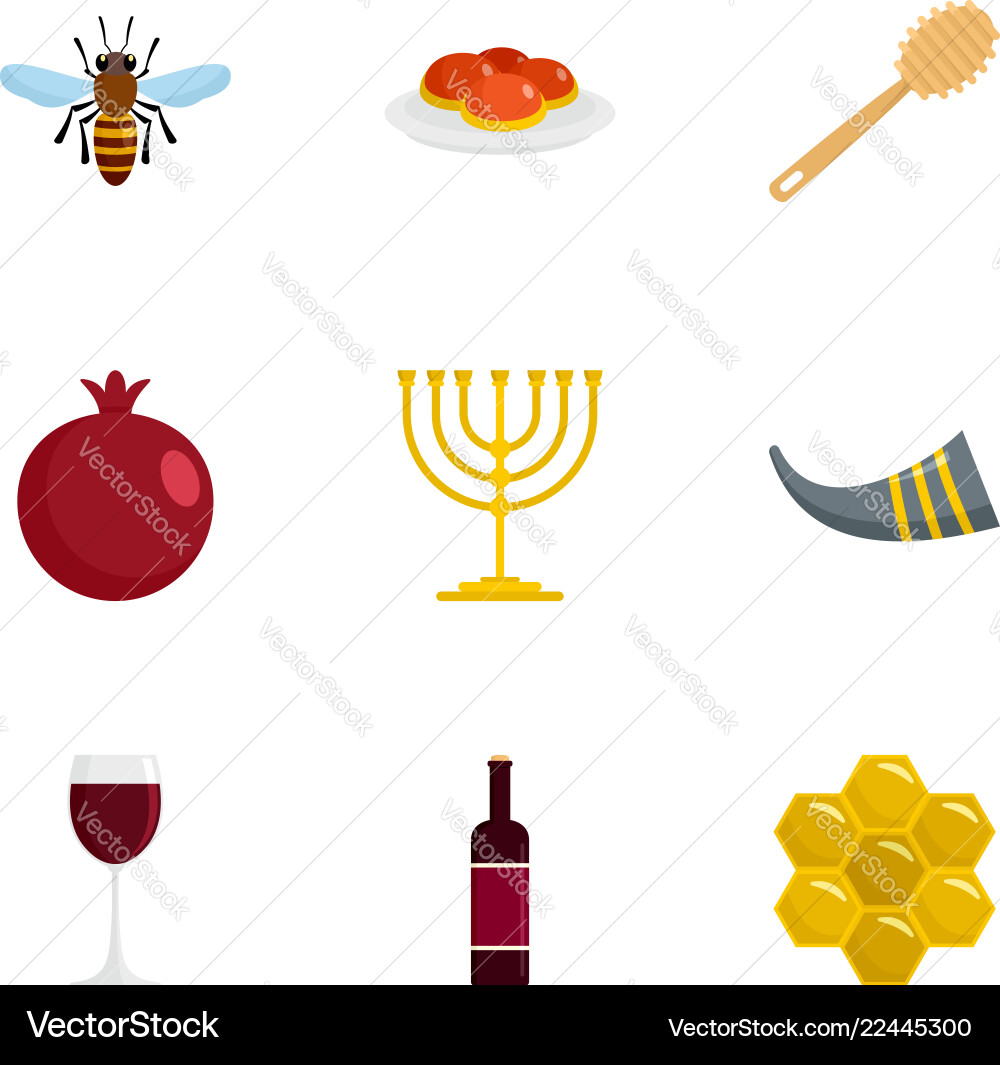 Jewish holiday icon set flat style Jewish holiday icon set flat style vector image