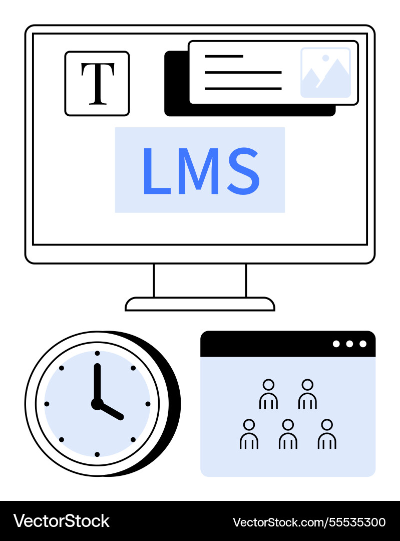 Learning management system interface with clock Learning management system interface with clock vector image