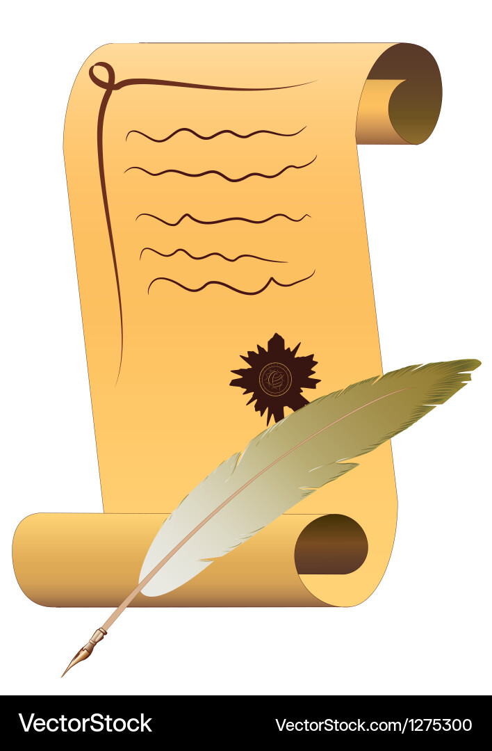 Parchment Scroll with Feather Pen vector image