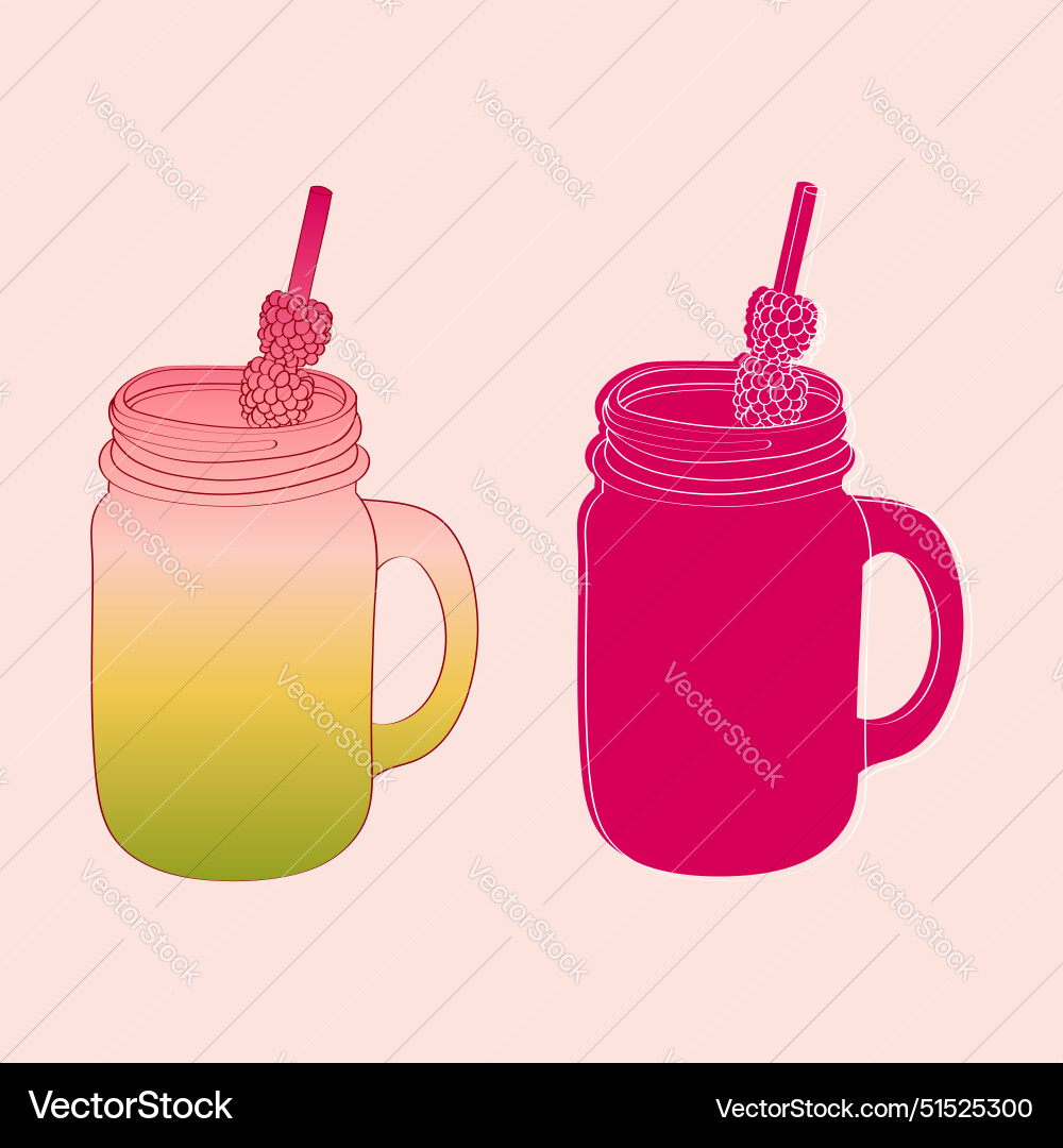Two mason jars with raspberry smoothies Vector Image