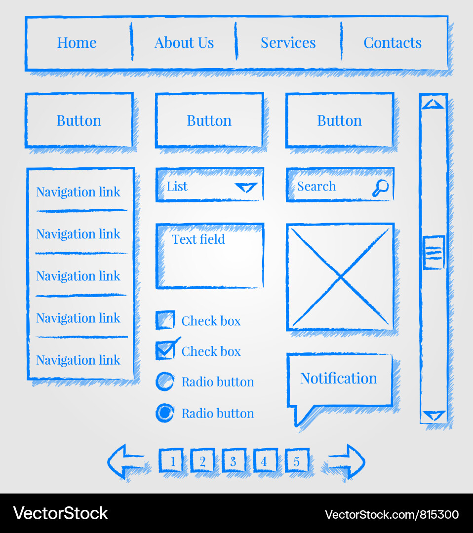 Website Wireframe Sketch Kit Vector Image