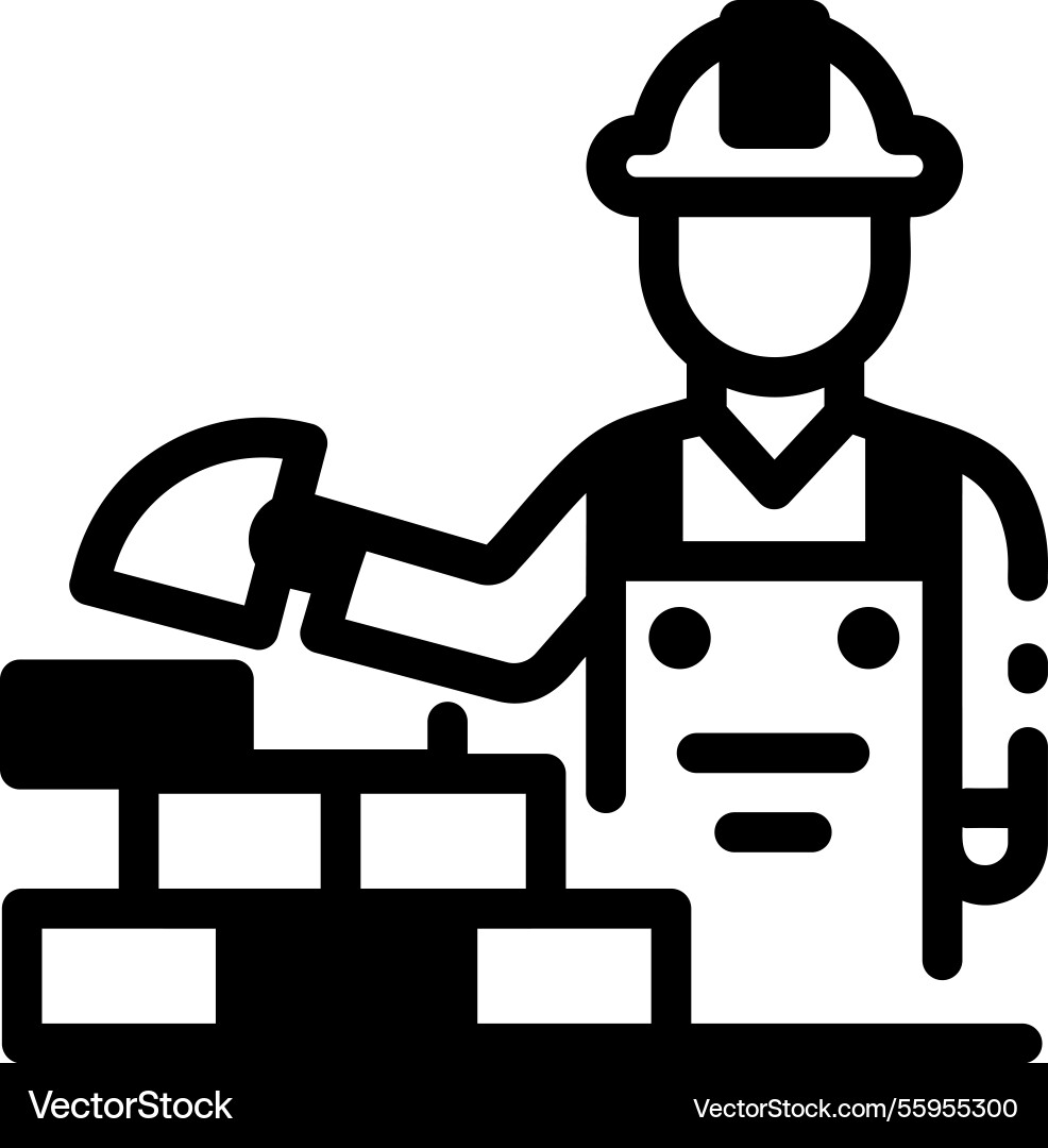 Working bricklayer character icon in glyph style Vector Image