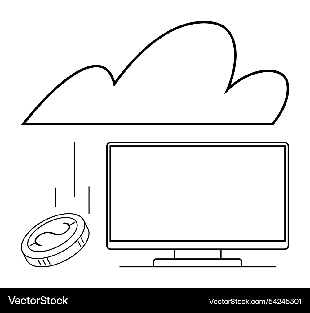 Cloud computing concept with coin and monitor Vector Image