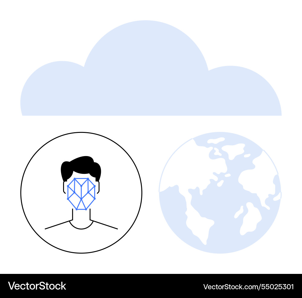 Cloud computing with facial recognition and global Cloud computing with facial recognition and global vector image