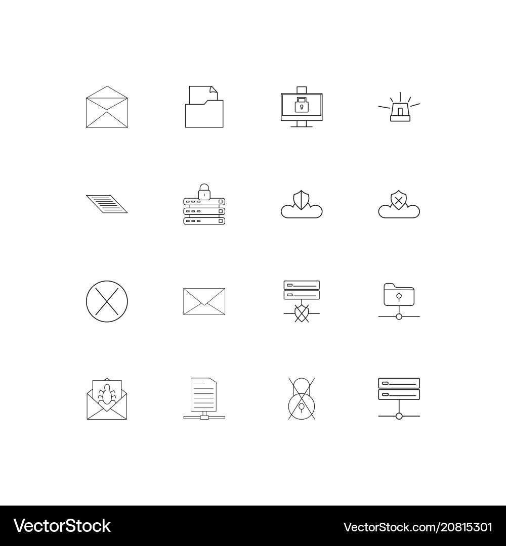 Cyber security linear thin icons set outlined Vector Image
