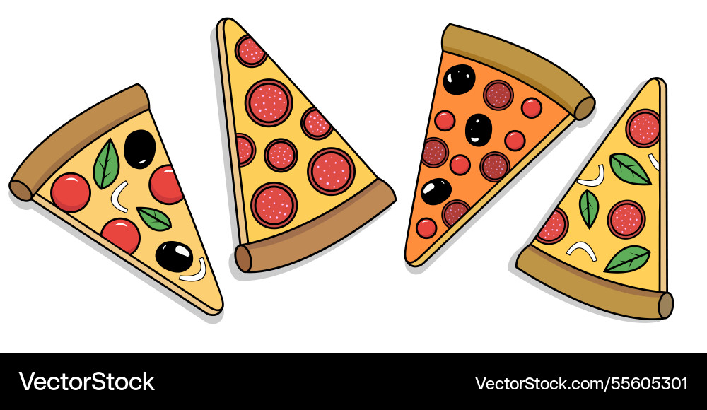 Isolated elements pizza slices of different types Isolated elements pizza slices of different types Vector Image