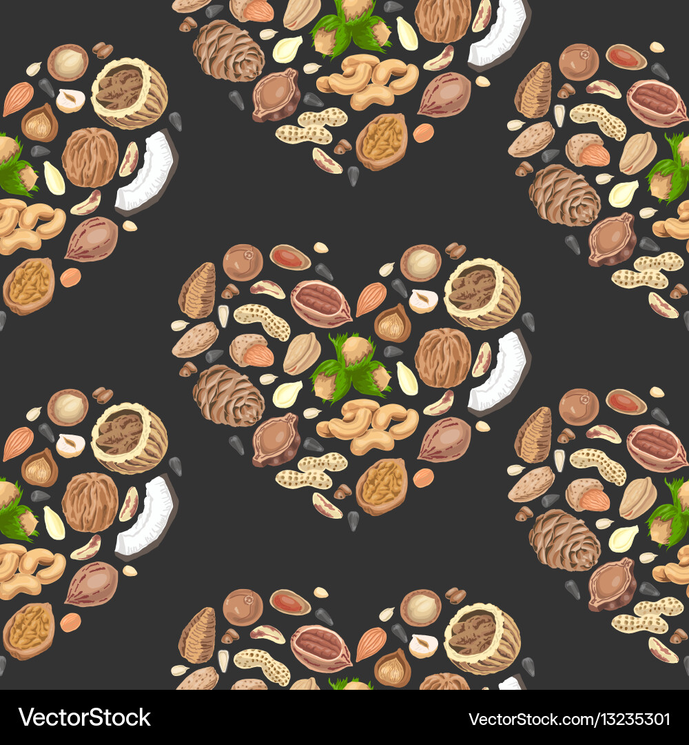 Seamless pattern with colored nuts and seeds Vector Image