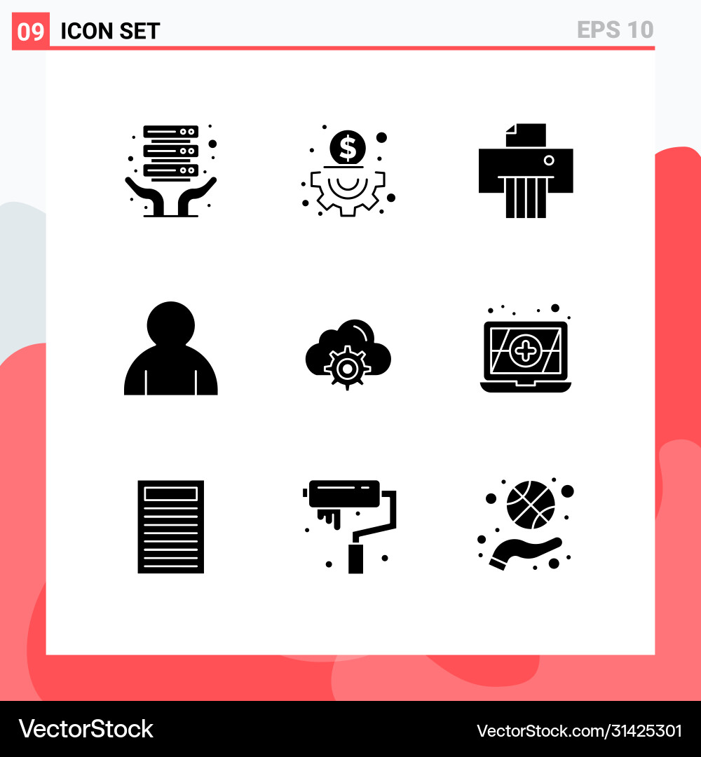 Set 9 solid glyphs on grid for book computing Vector Image
