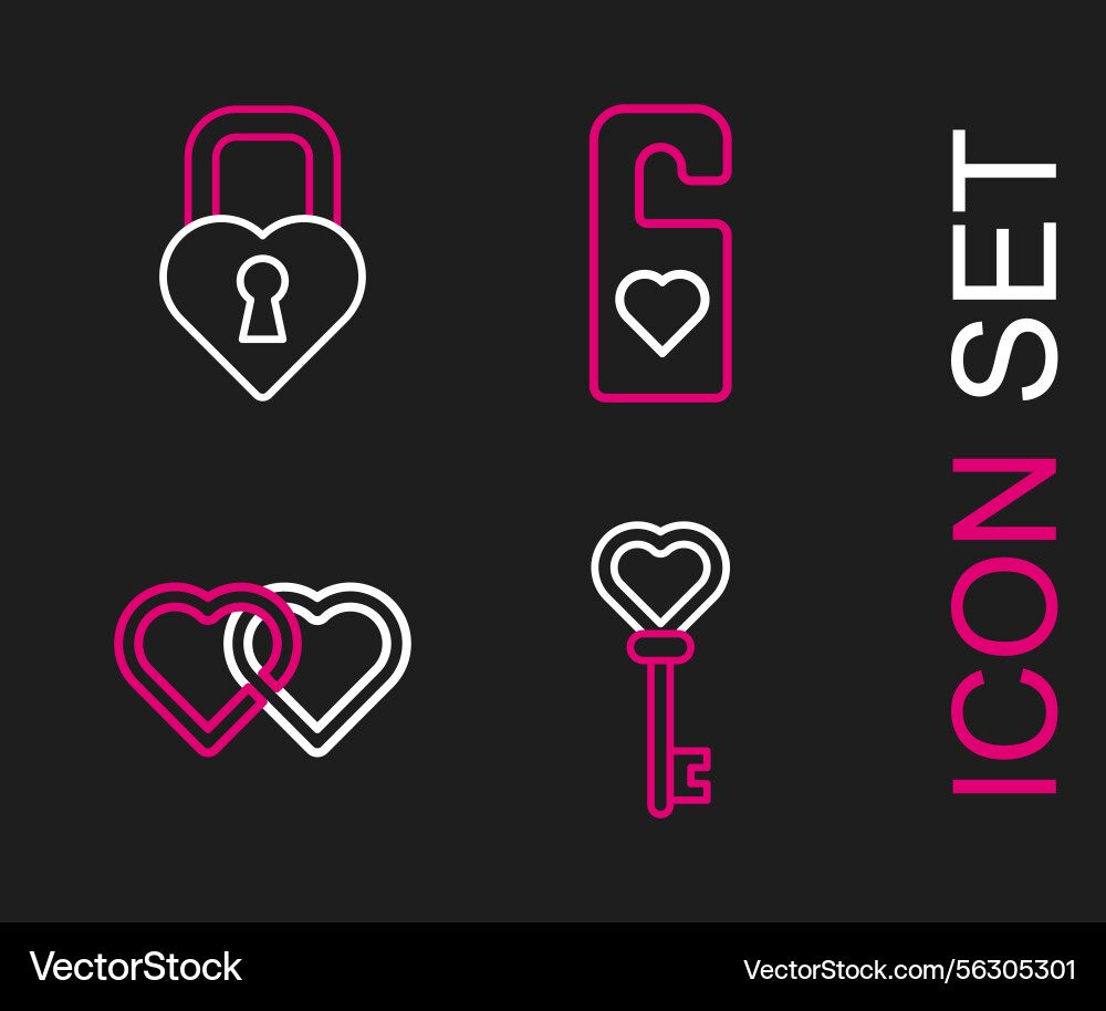 Set line key in heart shape two linked hearts Set line key in heart shape two linked hearts vector image