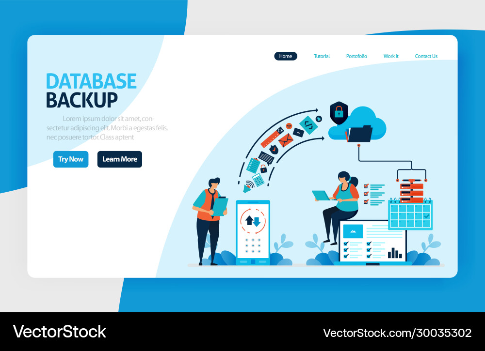 Backup database landing page design secure Vector Image
