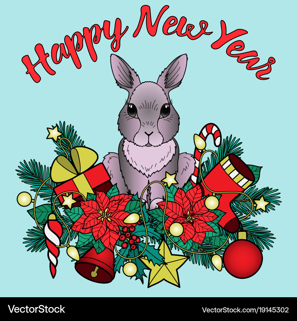 Happy new ayer pattern with rabbit Vector Image
