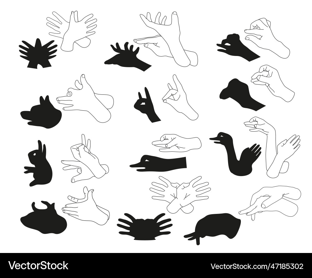 Menschliche Hand Schatten Tier schwarz Silhouette Linie Menschliche Hand Schatten Tier schwarz Silhouette Linie vektorbild