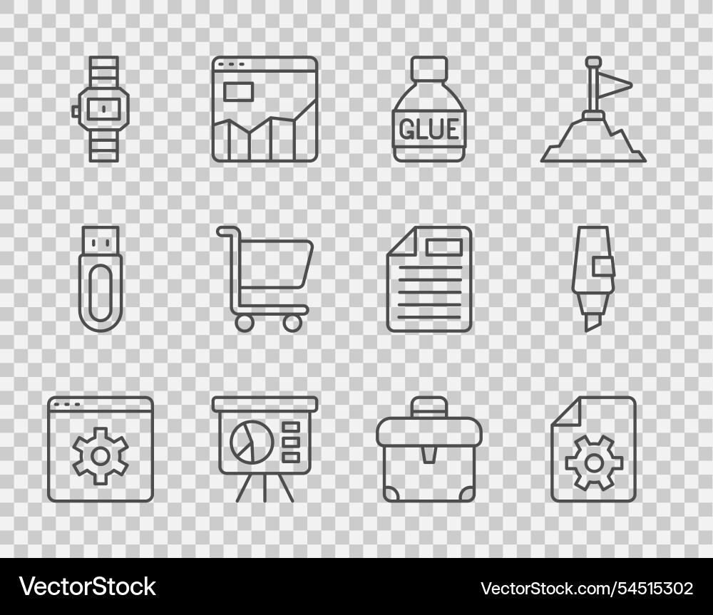 Set line browser setting document settings glue Set line browser setting document settings glue vector image