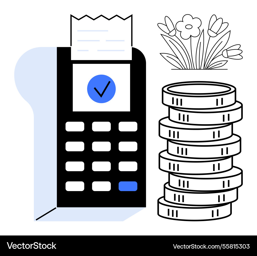 Digital payment device with receipt stack Digital payment device with receipt stack Vector Image