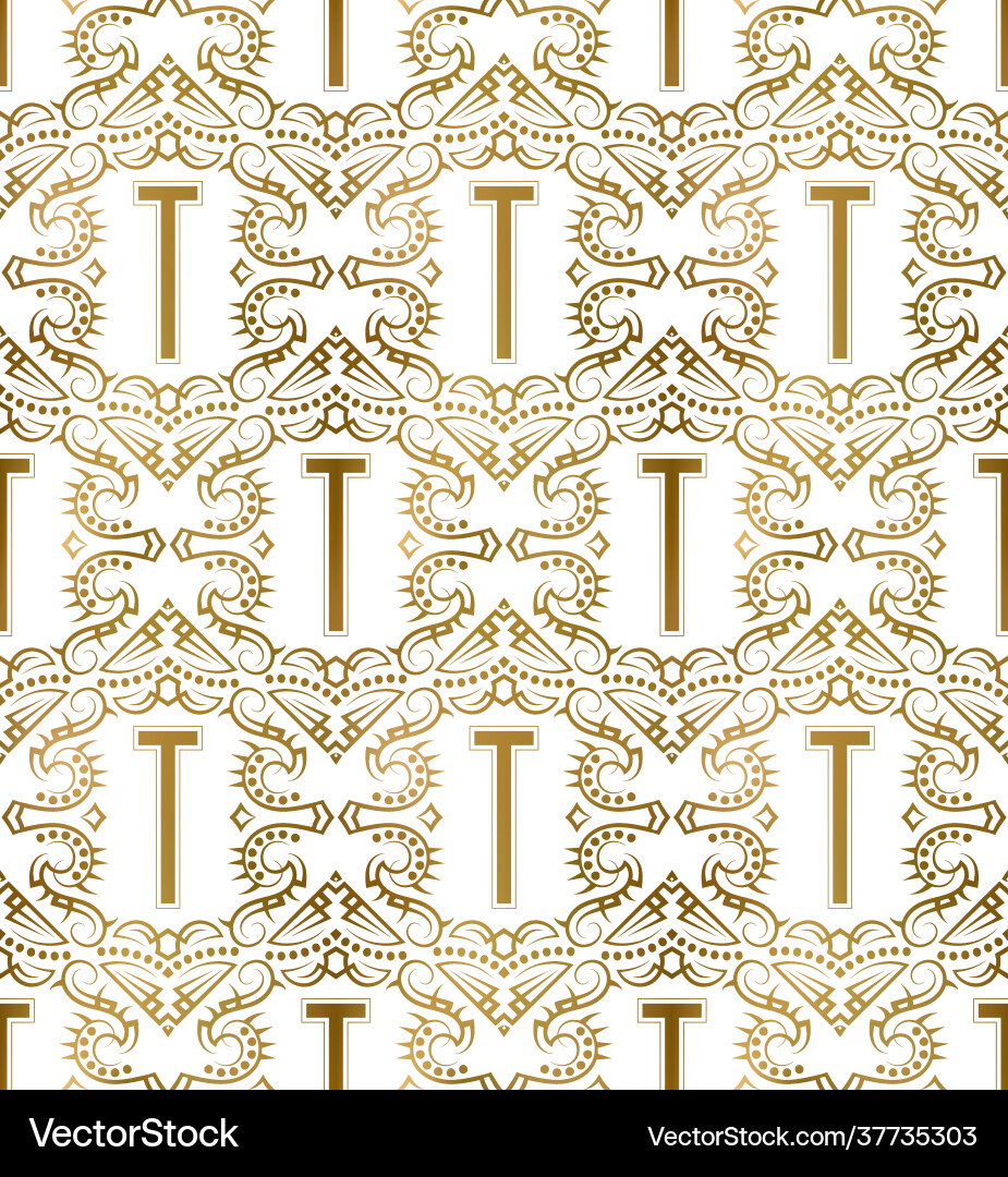 Golden initial seamless pattern with t letter Golden initial seamless pattern with t letter Vector Image