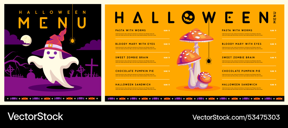Halloween flat menu design with ghost Royalty Free Vector