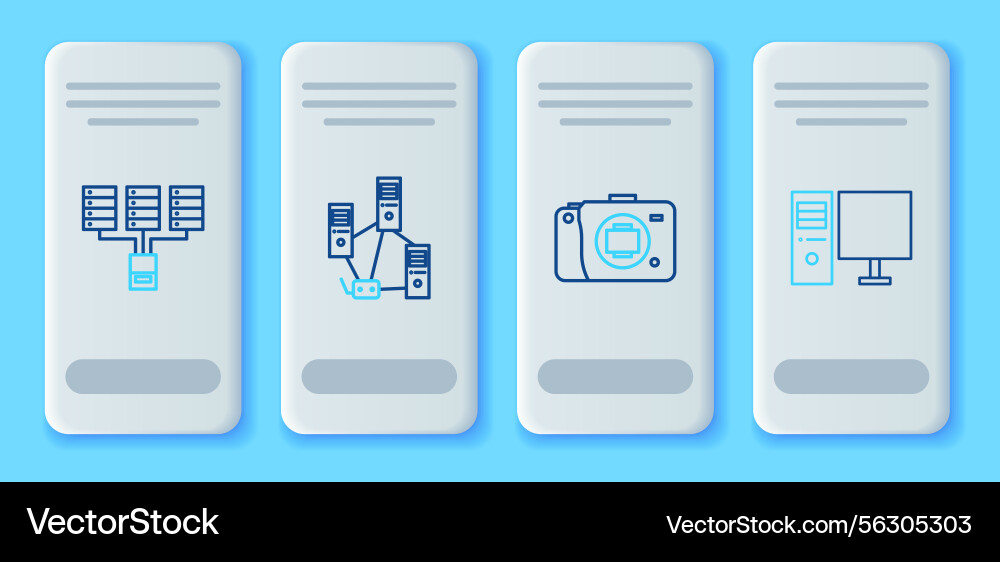 Set line computer network mirrorless camera Set line computer network mirrorless camera vector image