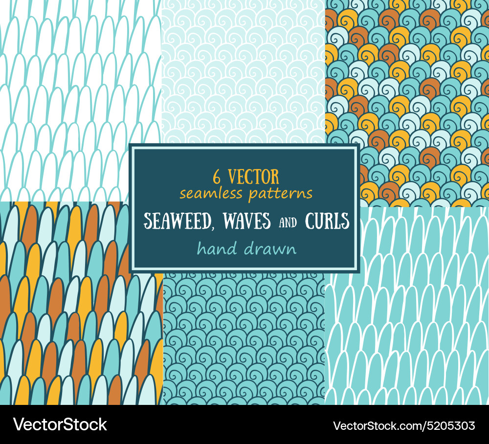 Set of sea seamless patterns tiling for abstract Vector Image