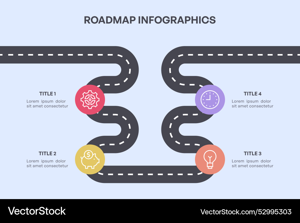 Simple 4-node roadmap infographic with curved Simple 4-node roadmap infographic with curved vector image