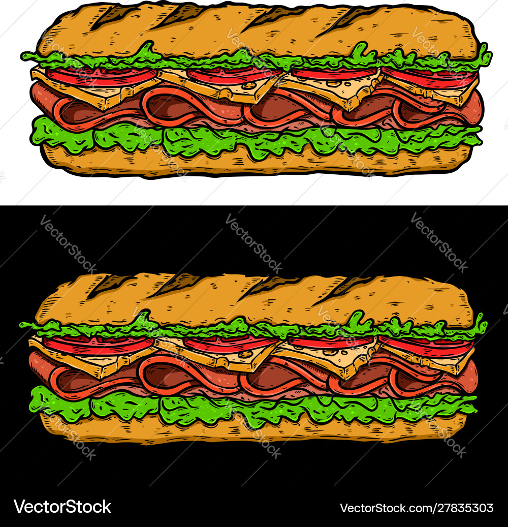 Submarine sandwich design element for poster card Submarine sandwich design element for poster card vector image