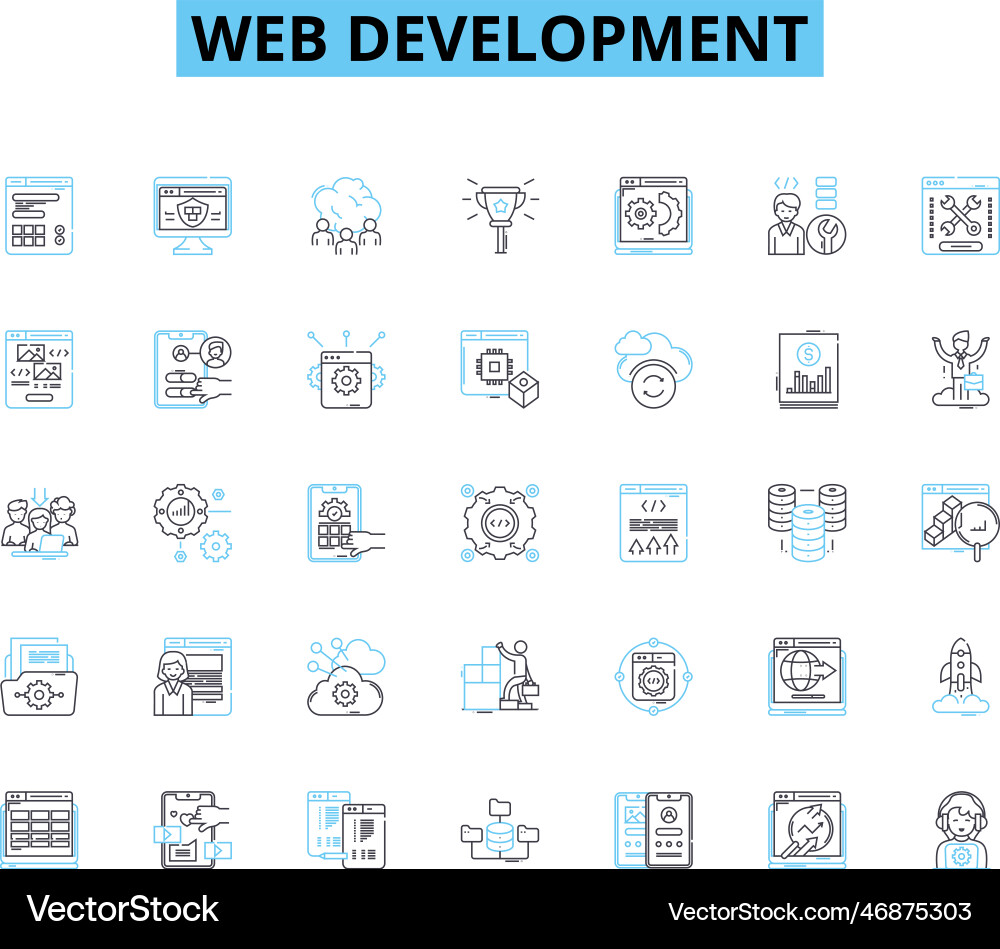 Web development linear icons set html css Web development linear icons set html css vector image
