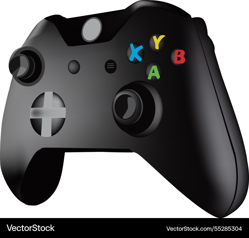 Black wireless game controller with colored vector image
