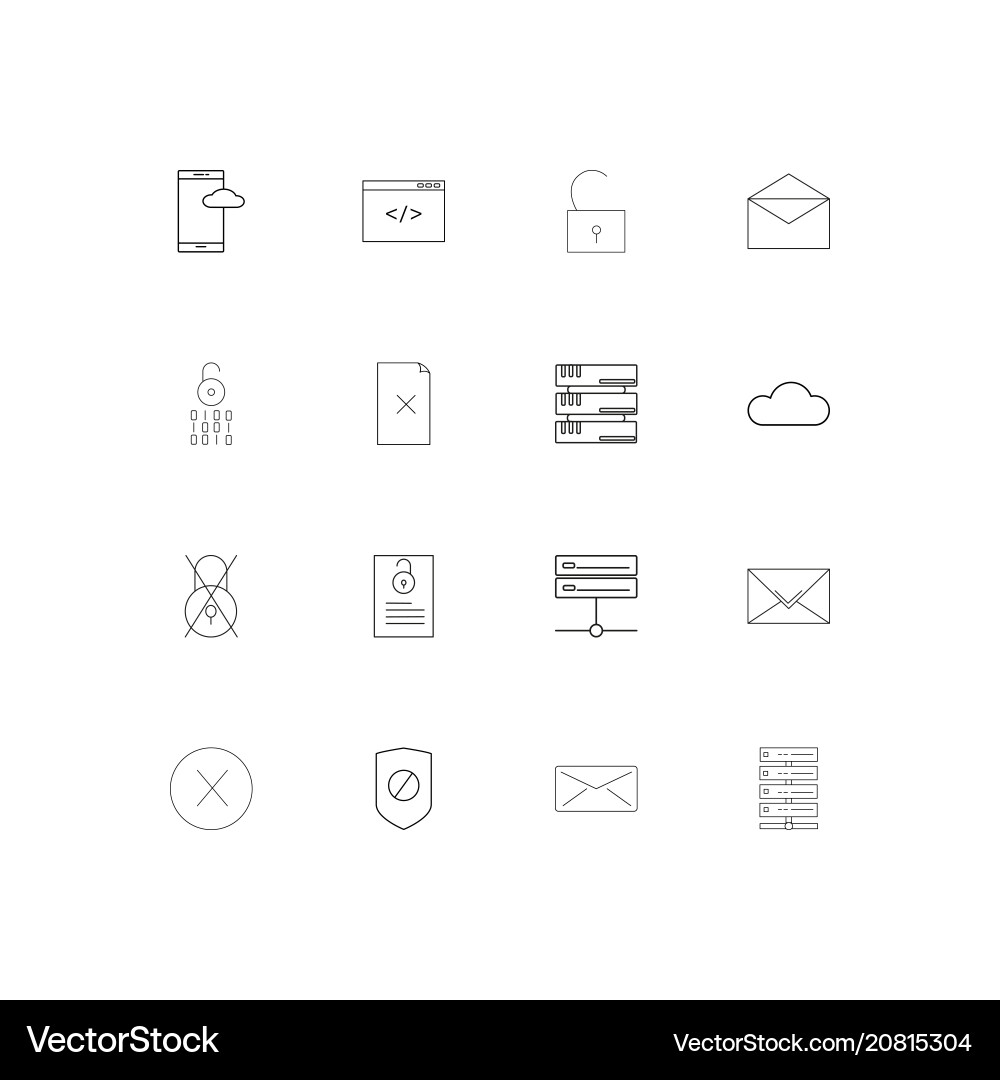 Cyber security linear thin icons set outlined Vector Image