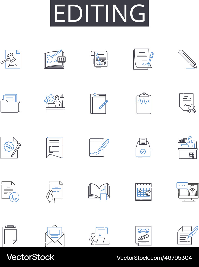 Editing line icons collection proofreading Vector Image