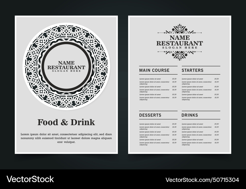 Menu layout with ornamental elements Menu layout with ornamental elements Vector Image