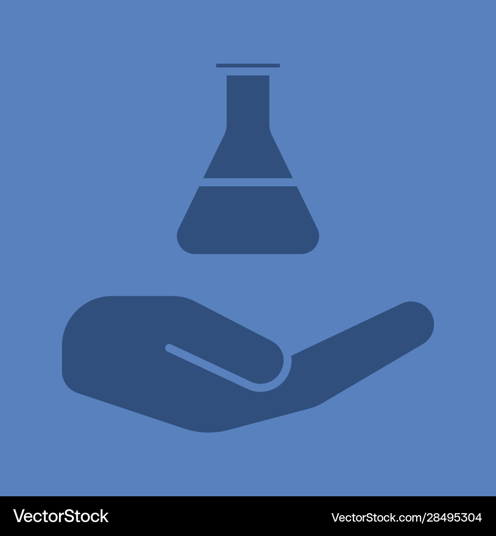 Open hand with lab flask glyph color icon Vector Image