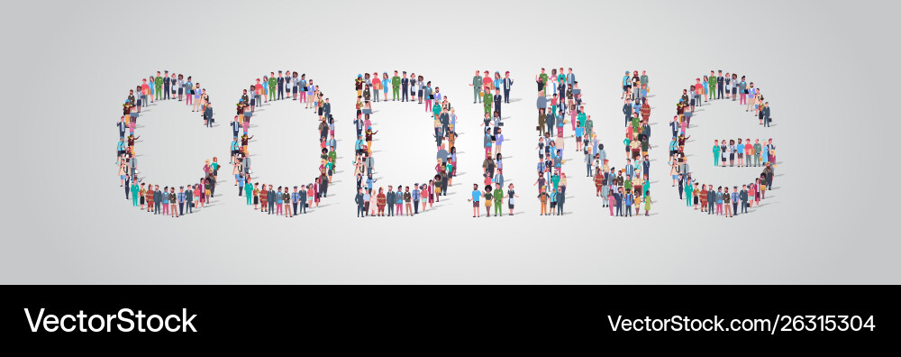 People crowd gathering in shape coding word Vector Image