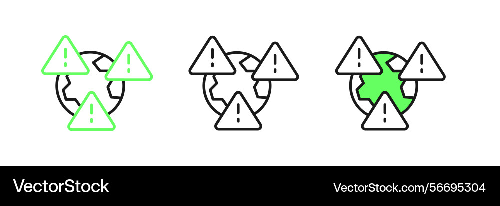 Set line planet earth symbol with exclamation Vector Image