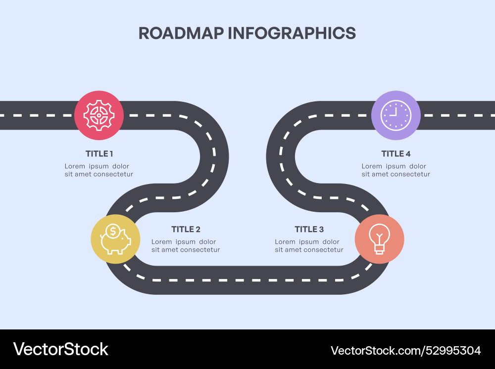 Simple 4-node roadmap infographic with curved Simple 4-node roadmap infographic with curved Vector Image
