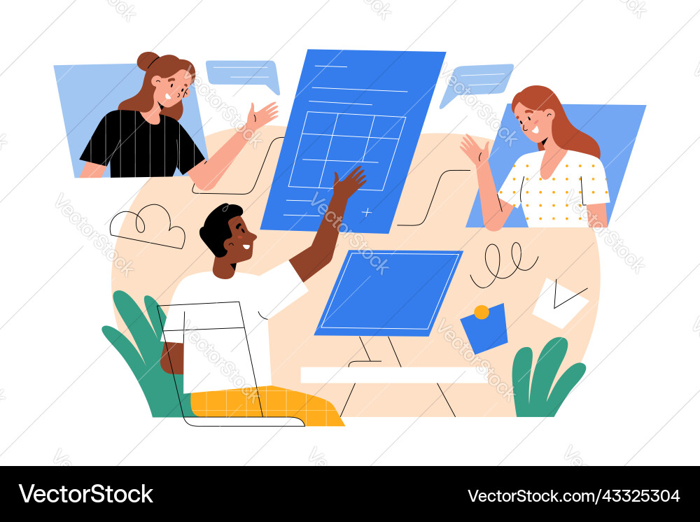 Team working together using cloud software Vector Image