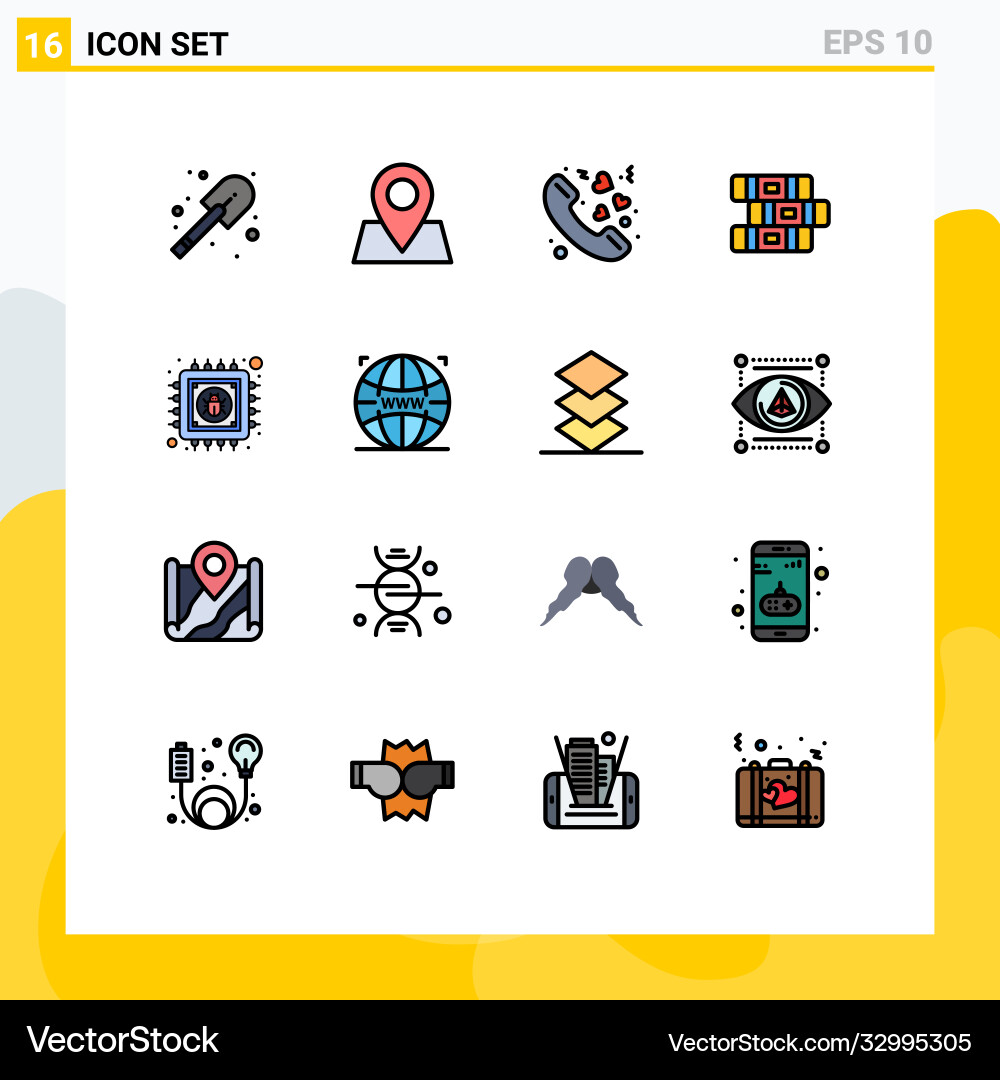 16 user interface flat color filled line pack vector image